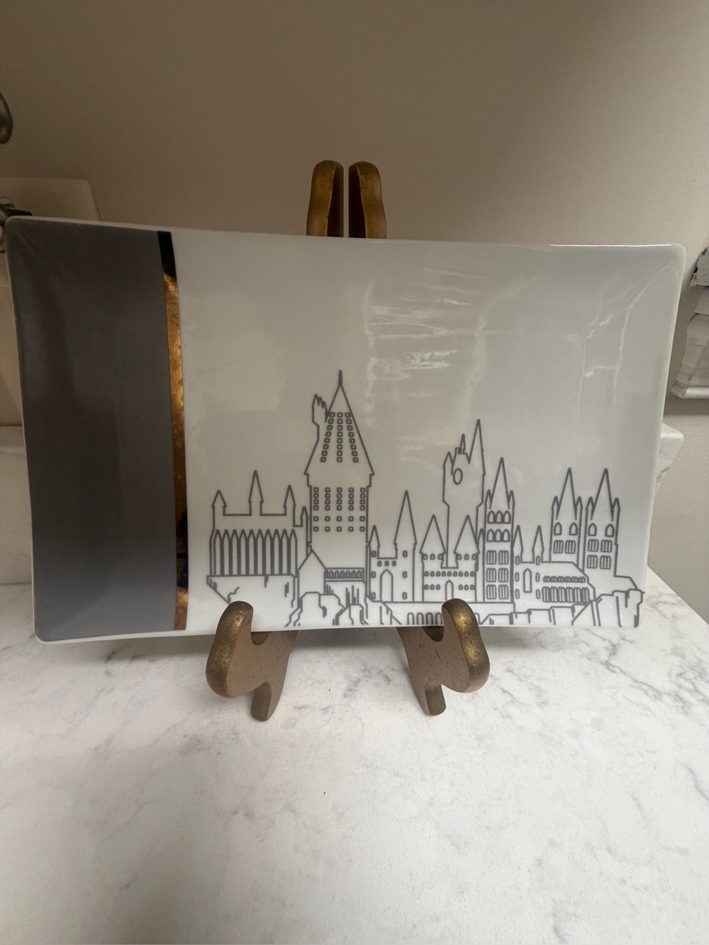Harry Potter Hogwarts Seven20 White Ceramic Plate - Black Text Logo